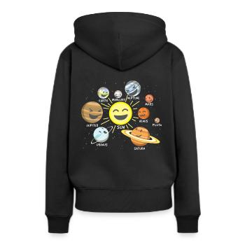 Sonnensystem - Frauen Premium Bio Hoodie - Schwarz - Hinten - Julia (174cm)