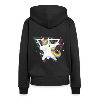 Einhorn Dab - Frauen Premium Bio Hoodie - Schwarz - Hinten - Julia (174cm)