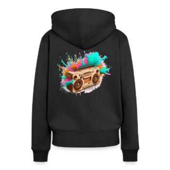 Explosion stéréo rétro - Sweat à capuche Premium bio Femme - noir - Dos - Julia (174cm)