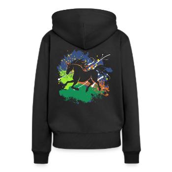 Wildes Pferd auf Farbe - Frauen Premium Bio Hoodie - Schwarz - Hinten - Julia (174cm)