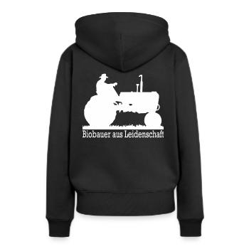 Biobauer in der Nähe aus Leidenschaft Geschenk - Frauen Premium Bio Hoodie - Schwarz - Hinten - Julia (174cm)