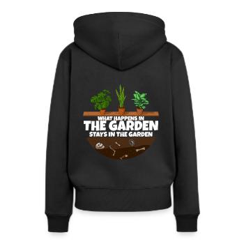 Gardener saying what happens in the garden - Women’s Premium Organic Hoodie - black - Back - Julia (174cm)