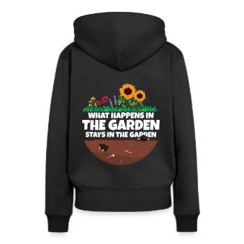 Gardener saying what happens in the garden - Women’s Premium Organic Hoodie - black - Back - Julia (174cm)