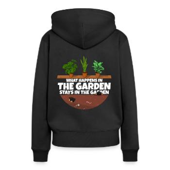 Gardener saying what happens in the garden - Women’s Premium Organic Hoodie - black - Back - Julia (174cm)
