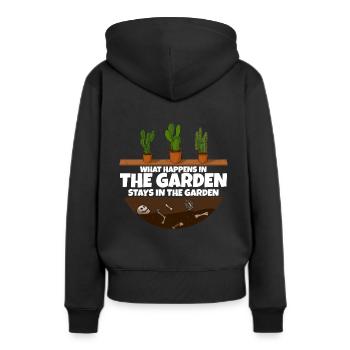 Gardener saying what happens in the garden - Women’s Premium Organic Hoodie - black - Back - Julia (174cm)