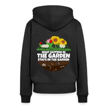 Gardener saying what happens in the garden - Women’s Premium Organic Hoodie - black - Back - Julia (174cm)