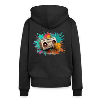 Explosion de peinture stéréo - Sweat à capuche Premium bio Femme - noir - Dos - Julia (174cm)
