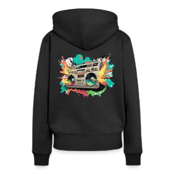 Explosion flamboyante stéréo - Sweat à capuche Premium bio Femme - noir - Dos - Julia (174cm)