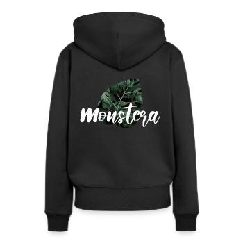 Monstera - Frauen Premium Bio Hoodie - Schwarz - Hinten - Julia (174cm)
