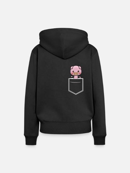 Brusttasche Schwein - Frauen Premium Bio Hoodie - Schwarz