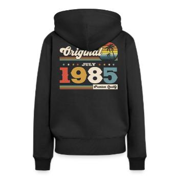 40ème Anniversaire Original Juillet Millésime 1985 - Sweat à capuche Premium bio Femme - noir - Dos - Julia (174cm)