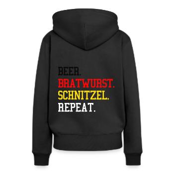 Bière-Bratwurst-Schnitzel Répéter les grillades allemandes - Sweat à capuche Premium bio Femme - noir - Dos - Julia (174cm)