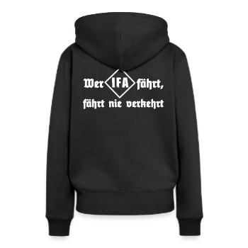 Wer IFA fährt, fährt nie verkehrt ! - Frauen Premium Bio Hoodie - Schwarz - Hinten - Julia (174cm)
