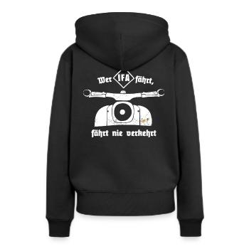 Schwalbe - Ostalgie - IFA - DDR - Moped - Frauen Premium Bio Hoodie - Schwarz - Hinten - Julia (174cm)