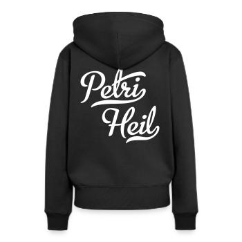 Petri Heil - Frauen Premium Bio Hoodie - Schwarz - Hinten - Julia (174cm)