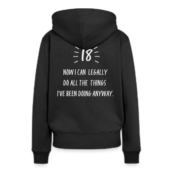 18 ans - Sweat à capuche Premium bio Femme - noir - Dos - Julia (174cm)