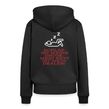 Schlaf ist meine Droge! - Frauen Premium Bio Hoodie - Schwarz - Hinten - Julia (174cm)