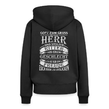 Mittelalter Gruß - Frauen Premium Bio Hoodie - Schwarz - Hinten - Julia (174cm)