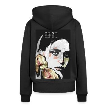 Flowers // real eyes realize real lies. - Women’s Premium Organic Hoodie - black - Back - Julia (174cm)