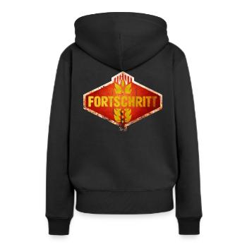 DDR FORTSCHRITT Ostalgie Vintage Logo - Frauen Premium Bio Hoodie - Schwarz - Hinten - Julia (174cm)