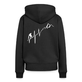 Herzschlag - Wandern - Berge - Frauen Premium Bio Hoodie - Schwarz - Hinten - Julia (174cm)
