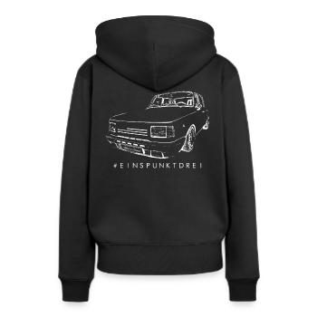 Wartburg #EINSPUNKTDREI - IFA mobile DDR - Frauen Premium Bio Hoodie - Schwarz - Hinten - Julia (174cm)