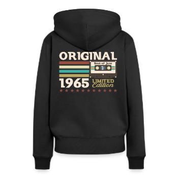 Kassette Juni 1965 Jahrgang 1965 Geburtstag 1965 - Frauen Premium Bio Hoodie - Schwarz - Hinten - Julia (174cm)