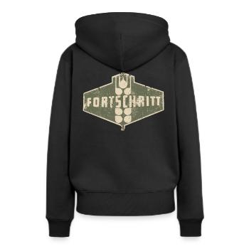 FORTSCHRITT Vintage Logo DDR - Frauen Premium Bio Hoodie - Schwarz - Hinten - Julia (174cm)