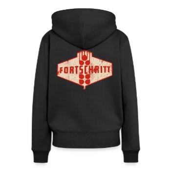 DDR Landmaschinen IFA - FORTSCHRITT - Frauen Premium Bio Hoodie - Schwarz - Hinten - Julia (174cm)