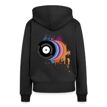 Disque Vinyle Cadeau Vinyle - Sweat à capuche Premium bio Femme - noir - Dos - Julia (174cm)