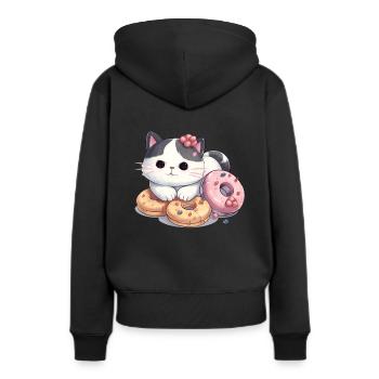 Kawaii Katze mit Donut - Frauen Premium Bio Hoodie - Schwarz - Hinten - Julia (174cm)