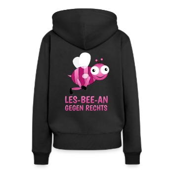 Les-Bee-An gegen rechts Gay Lesben Biene - Frauen Premium Bio Hoodie - Schwarz - Hinten - Julia (174cm)