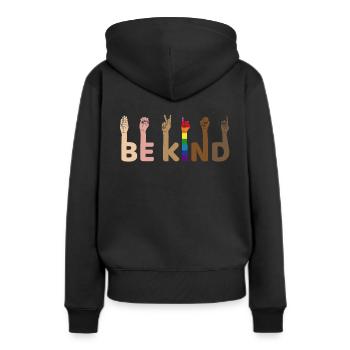 LGBT Regenbogen Be Kind - Frauen Premium Bio Hoodie - Schwarz - Hinten - Julia (174cm)