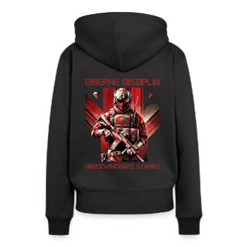 Discipline et invincible - Sweat à capuche Premium bio Femme - noir - Dos - Julia (174cm)