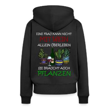 Eine Frau kann nicht nur mit Wein Überleben - Frauen Premium Bio Hoodie - Schwarz - Hinten - Julia (174cm)
