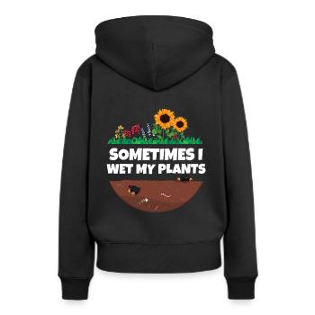 Gärtnerin ich gieße meine Pflanzen - Frauen Premium Bio Hoodie - Schwarz - Hinten - Julia (174cm)