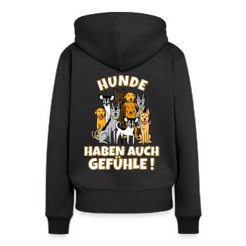 Hunde haben auch Gefühle - Frauen Premium Bio Hoodie - Schwarz - Hinten - Julia (174cm)