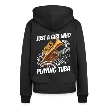Juste une fille qui aime jouer du tuba - Sweat à capuche Premium bio Femme - noir - Dos - Julia (174cm)