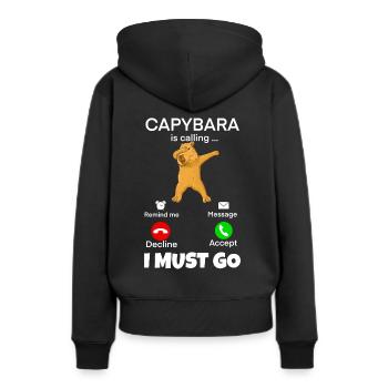 Capybara telefonieren ich muss gehen - Frauen Premium Bio Hoodie - Schwarz - Hinten - Julia (174cm)