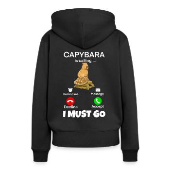 Capybara telefonieren - Frauen Premium Bio Hoodie - Schwarz - Hinten - Julia (174cm)