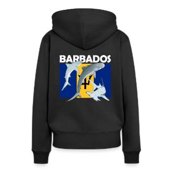 Flagge von Barbados Tigerhai Hammerhai - Frauen Premium Bio Hoodie - Schwarz - Hinten - Julia (174cm)