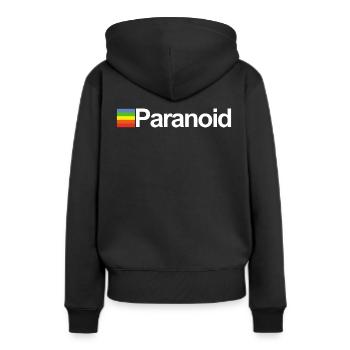 Paranoid - lustiges Retro Design - schwarzer Humor - Frauen Premium Bio Hoodie - Schwarz - Hinten - Julia (174cm)