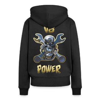 Motor v8 Power Gold - Frauen Premium Bio Hoodie - Schwarz - Hinten - Julia (174cm)