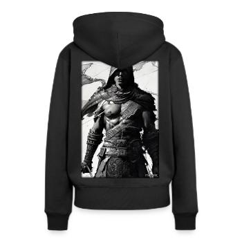 Krieger Schwert Vintage Schwarz Weiß 2 - Frauen Premium Bio Hoodie - Schwarz - Hinten - Julia (174cm)