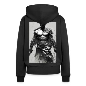 Krieger Schwert Vintage Schwarz Weiß 4 - Frauen Premium Bio Hoodie - Schwarz - Hinten - Julia (174cm)