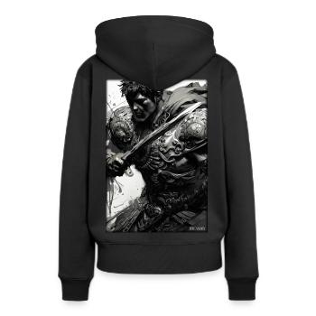 Krieger Schwert Vintage Schwarz Weiß 5 - Frauen Premium Bio Hoodie - Schwarz - Hinten - Julia (174cm)