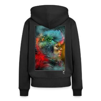 I AM WHO I AM - by ArtBirdy - Frauen Premium Bio Hoodie - Schwarz - Hinten - Julia (174cm)