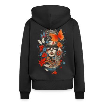 Unikate, Blumen und Frauen - Frauen Premium Bio Hoodie - Schwarz - Hinten - Julia (174cm)