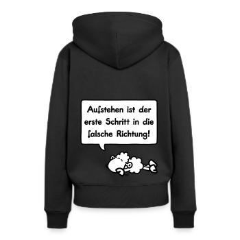 sheepworld - Aufstehen ist der erste Schritt in - Frauen Premium Bio Hoodie - Schwarz - Hinten - Julia (174cm)