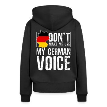 Voix allemande - Sweat à capuche Premium bio Femme - noir - Dos - Julia (174cm)